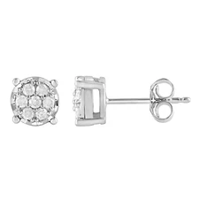 1/4 Ct Round Diamond Push Back Cluster Stud Earrings for Womens Sterling Silver