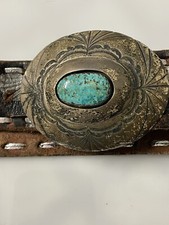 Vintage Sterling Silver Belt Buckle Turquoise