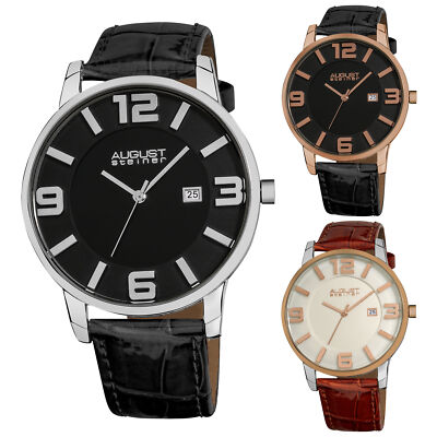 Men's August Steiner AS8055 Slim Embossed Alligator Pattern Leather Strap Watch