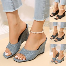 Women's Peep Toe Wedge Slide Sandals Ladies Summer Shoes Casual Comfort Slippers