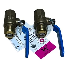 (2) SharkBite Push Fit & Thread 1/2" PEX, CPVC, Copper, Brass Ball Valve 818075