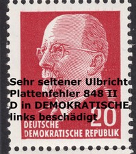 22) DDR Plf 848 II tiefst gep. Sch&ouml;nherr BPP Ulbricht Plattenfehler Rarit&auml;t **