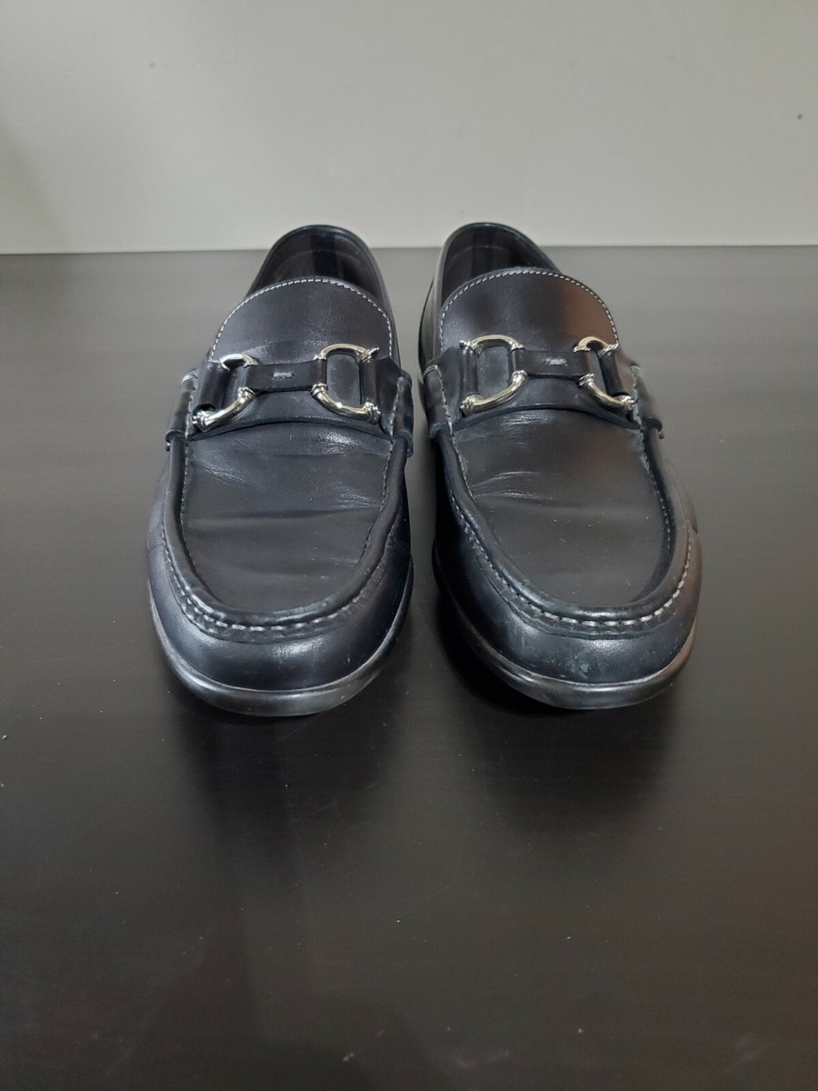 SANTONI Solid Black Bit Loafer Leather Mens Dress Shoes 1824  display picture 1