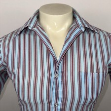 1960s Van Heusen Shirt Mens Vintage Striped Button Hipster Disco Nik Small 14.5