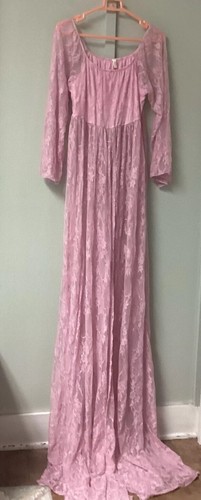 Pink Blush Maternity Maxi Train Dress Pink Lace Size Large Split Front Pull On
