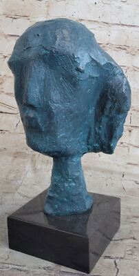 Abstract Bronze Metal Head Face Bust Sculpture Statue Surrealism Green Patina