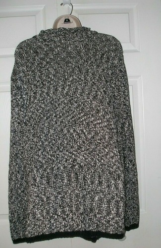 Suéter poncho para mujer Ellen Tracy XL negro blanco correa de cuero tweed con flecos - Imagen 9 de 18
