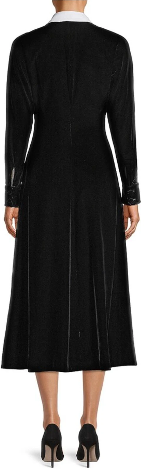 Camicia midi Tory Burch nera velluto collo tondo manica lunga taglia 6 $1145