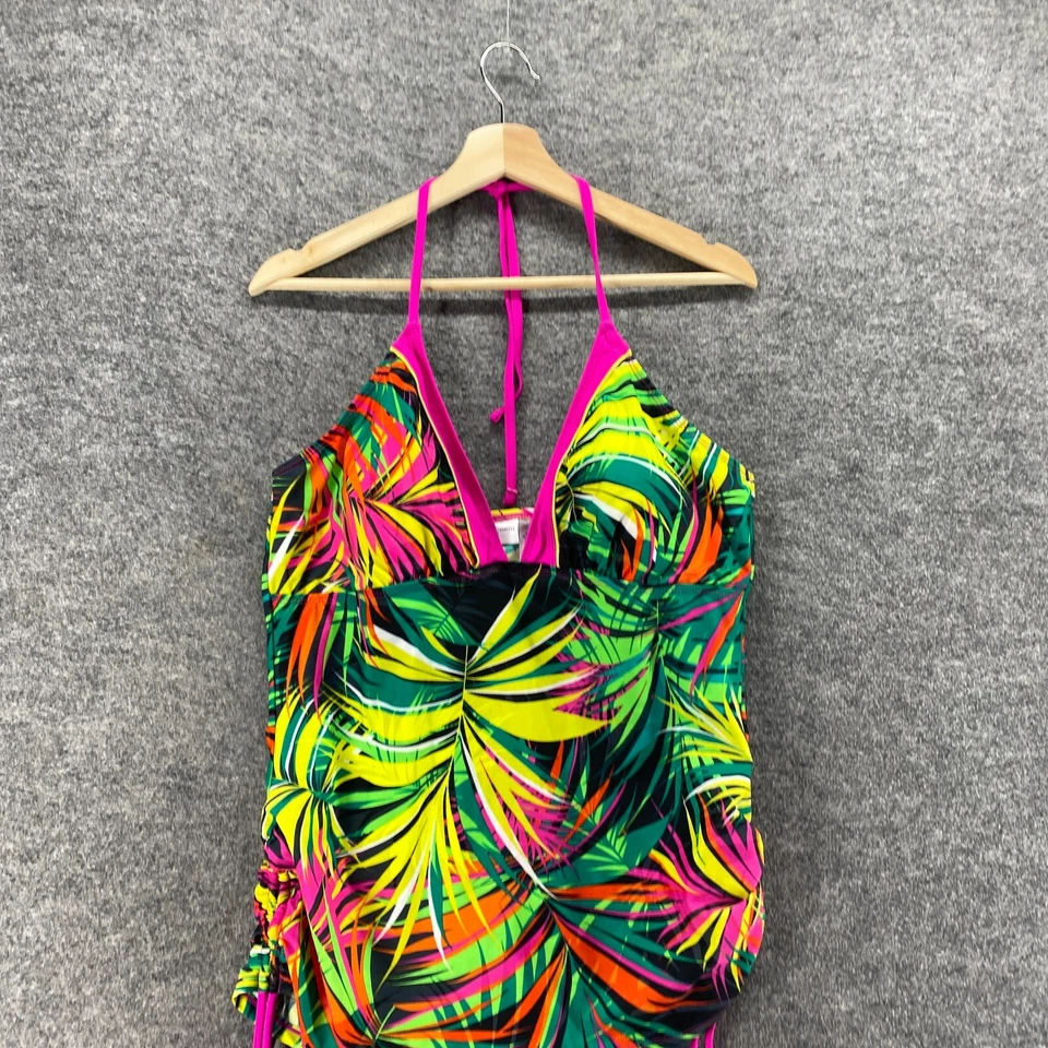 Nuevo Top Tankini Jaclyn Smith 18 Plus Verde Floral Push Up Sin Mangas Cuello Halter Foto 3 de 4