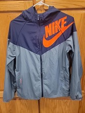 Nike Packable Windbreaker Hooded Rain Jacket Youth XL Loose Fit Gray Blue Orange