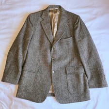 Vintage Harris Tweed Pure Scottish Wool Brown Herringbone Weave 40 Blazer Jacket