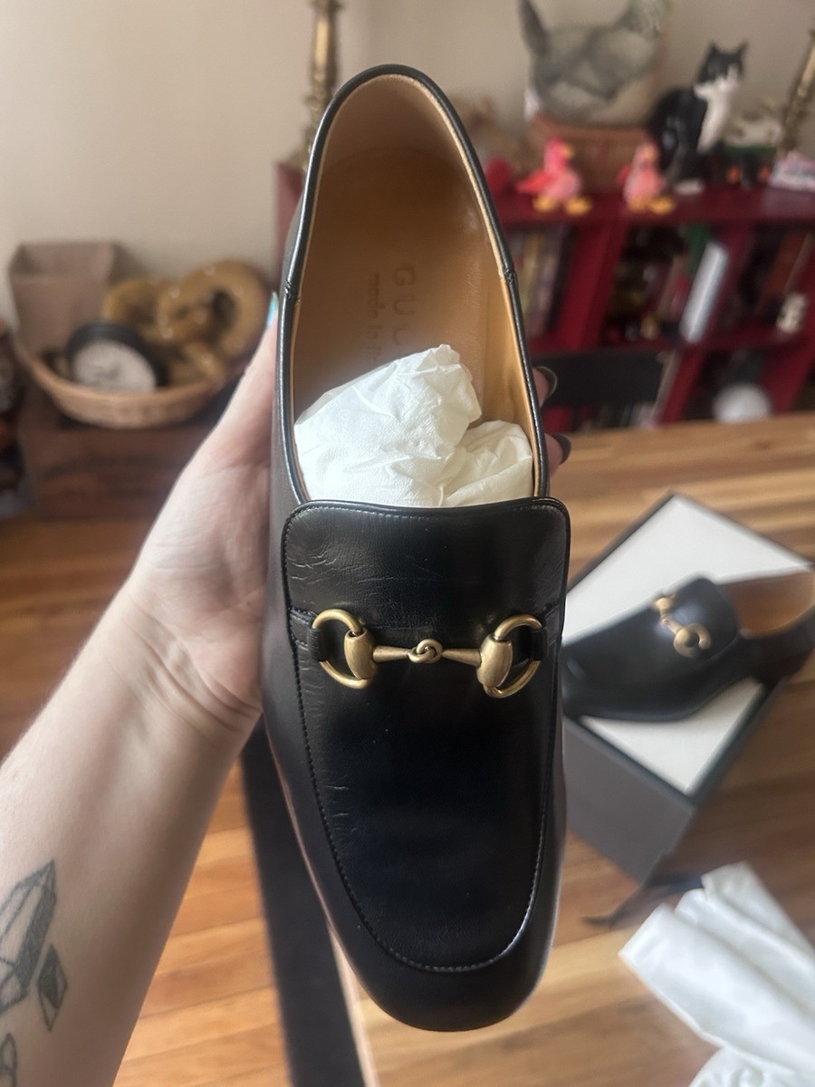 GUCCI men's black loafers with gold horsebit size 7 US new with box leather View 5