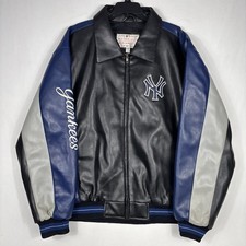 New York Yankees G-III Giacca di Pelle Uomo 2XL Nero Scritta Spellout MLB Bomber