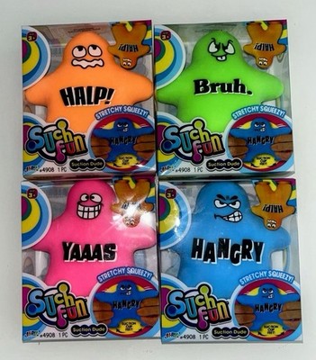 Jaru Stretchy Squeezy Squeeze Ball Set Suction Cup Feet Orange Green Pink Blue