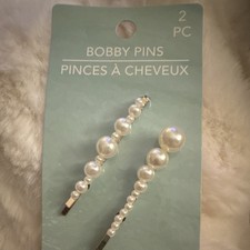 Greenbrier Pearl Beaded Bobby Pins White Gold Metal Plastic 2pc Hair Accessories
