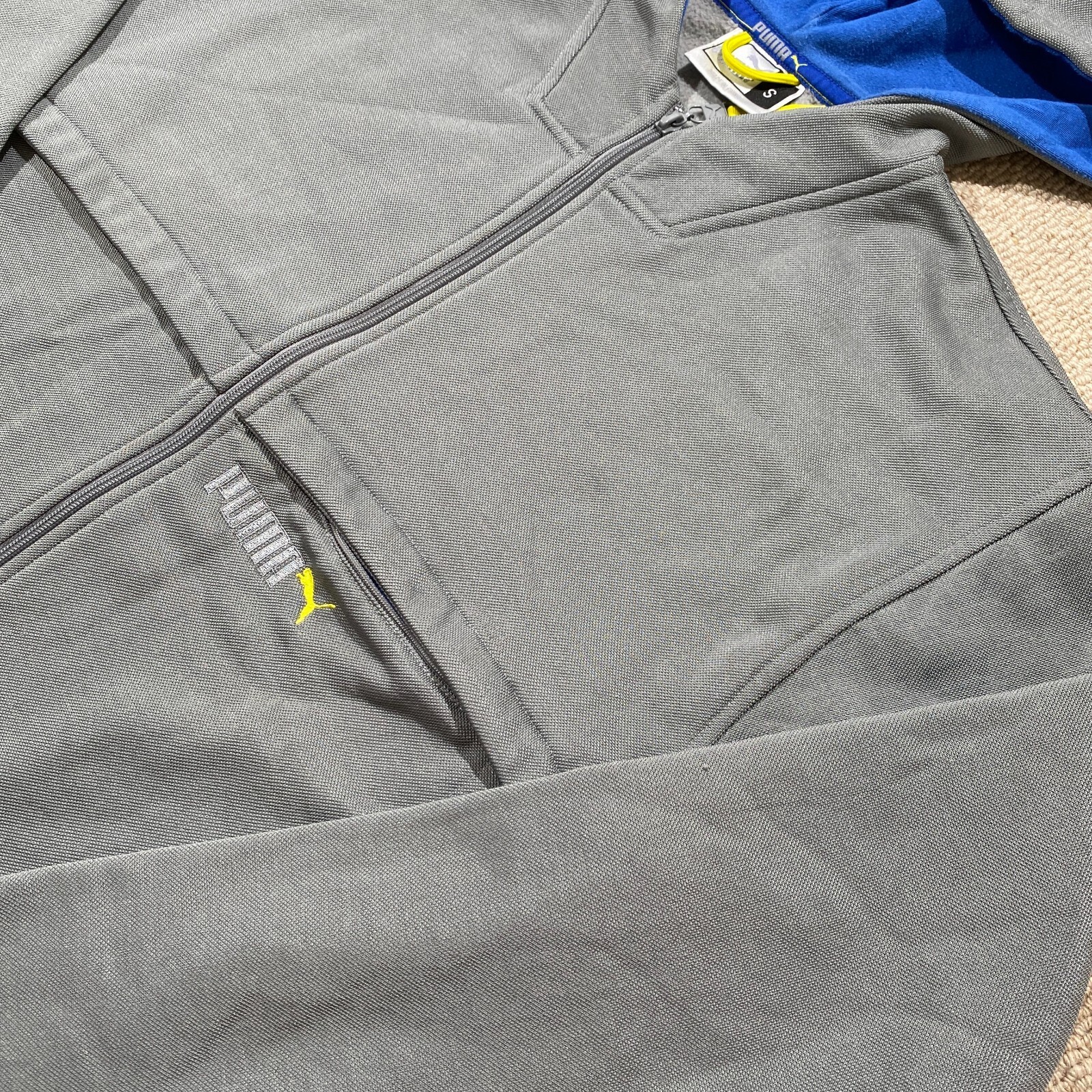 VINTAGE Puma Tracksuit Top Mens Small Loose Fit Grey Mesh Track Jacket 90s thumbnail 2