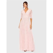 Mac Duggal A8050 Pink V Neck Puff Sleeve Ruffle Tiered A Line Gown Size 22 NWT