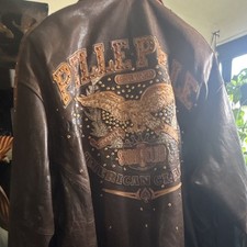 Pelle Pelle Mens Brown Leather Jacket Studded...