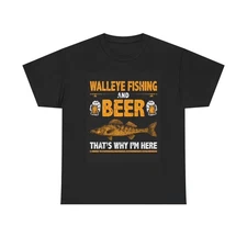 Walleye Fishing For Beer Funny Graphic Shirt Camping Hunting Unisex Heavy Cotton