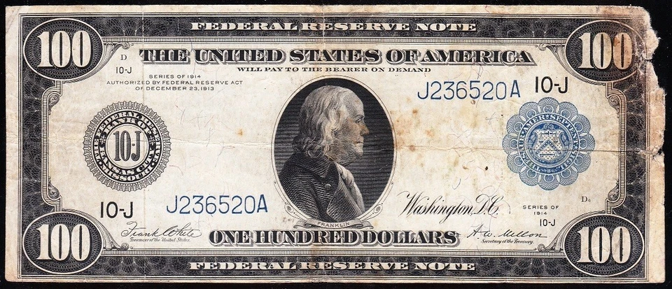 *RARE* 1914 $100 KANSAS CITY Federal Reserve Note! FREE SHIPPING! J236520A - Image 2 of 3