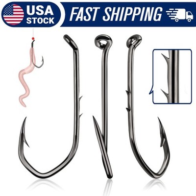 60-100PCS Baitholder #8-6/0 Offset Fishing Hooks Dual Barb Shank for Trout Bass