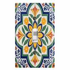 Metal Light Switch Outlet Cover Wall Plate Yellow Green Floral Tile Decor TLL110