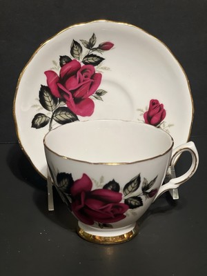 1950s Retired Colclough Red Roses Tea Cup & Saucer Set England