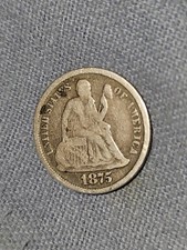 1875 Carson City Seated Liberty Silver Dime 10C Circulated US Coin VF RARE