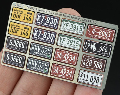 Quinta Studio 1/24 1/25 Metal License Plates CA CO NV WA HI WY MT ID Photoetch