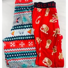 Lot of 2 Boys Christmas Pajama Pants Size S 6-7 Old Navy Dinosaur Candy Cane