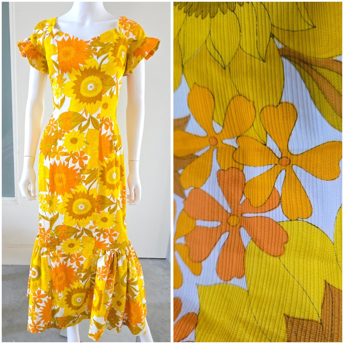 VTG 1960s PSYCHEDELIC Floral Maxi Holoku Muumuu HAWAIIAN Dress