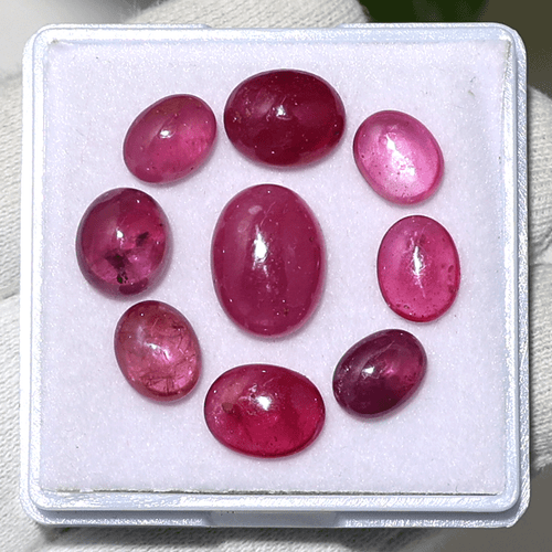 9 pezzi Mozambico rubino naturale alta qualità 8 mm-12 mm ovale cabochon pietre preziose sfuse - Foto 11 di 12
