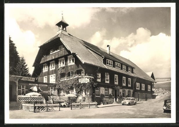 Schönwald /Schwarzwald, Ansichtskarte, Hotel Hirschen mit Cafe-Terrasse