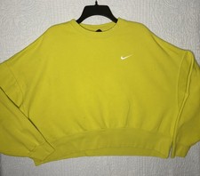 Nike Sportswear Cropped Size L Yellow Crewneck Pullover Sweatshirt Cotton Blend