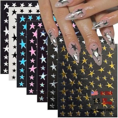 14 Sheets Y2k Star Nail Art Stickers, 7 Colors 3D Self-Adhesive Nail Style-3