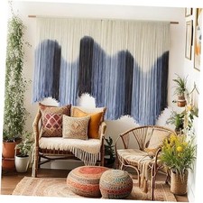 Macrame Wall Hanging Large Dip Dyed Fiber Art Tapestry, Handmade Boho Blue