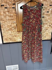 Vintage 90s Erika Classics Jumper Dress Pockets Floral Maxi Corduroy M Cottage