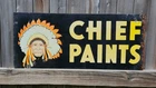 Vintage CHIEF PAINTS Double Sided Painted Tin Sign 28" X 12"