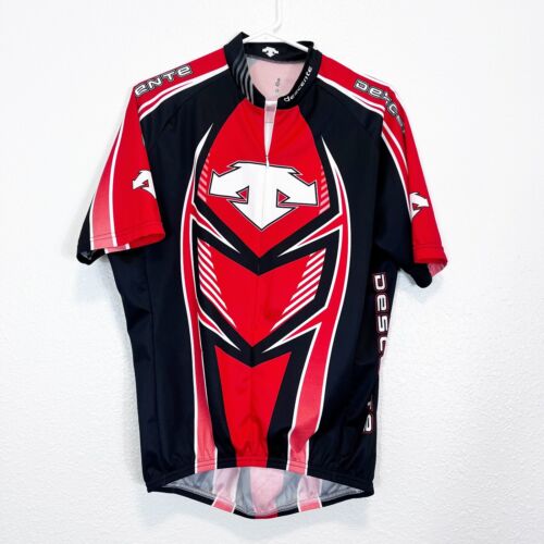 Descente 1/2 Zip Cycling Jersey Red Black White Men Size Large - Picture 1 of 6