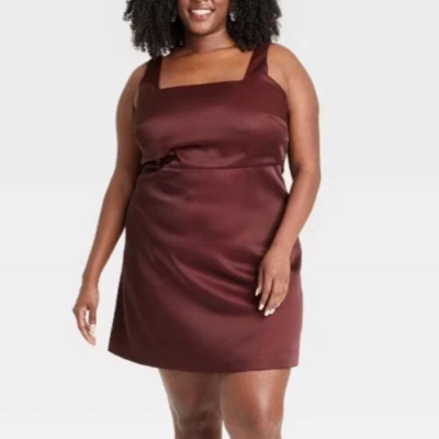 Women's Heavy Satin Mini Dress - A New Day Burgundy 16