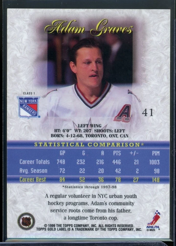 1998-99 Topps Gold Label Class 1 Red #41 Adam Graves 070/100 - Image 2 of 2