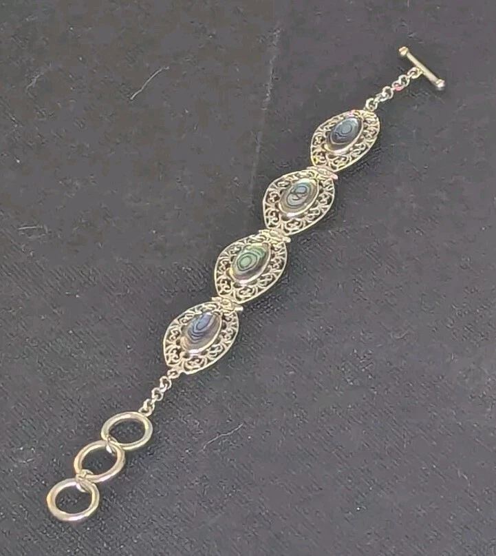 Sterling Silver & Abalone Shell Bracelet  - Size 8 - Image 3 of 3