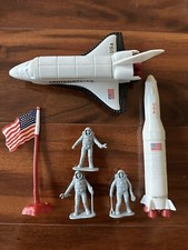 Vintage Pvc Plastic Astronauts, USA Flag, Rocket, And Space Shuttle Rare