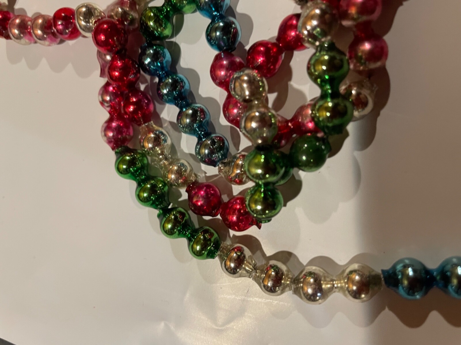 Vintage Red Blue Silver Christmas Feather Tree Mercury Glass Beads