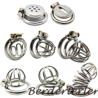 Male 304 Super Small Stainless Steel Cage Belt Magic Lock Metal Chastity Device