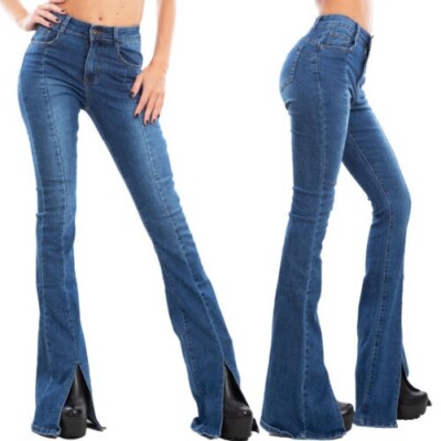 Damenjeans Pfote Weitem Schlag Flare Teilt Dichte Schlank Hose TooCool VI-1202