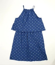 LOFT Size M Blue Silver Metallic Polka Dot Spaghetti Strap Sleeveless Dress