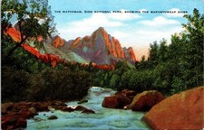 Watchman Zion National Park Makuntuweap River UT Postcard unused 1930s/40s