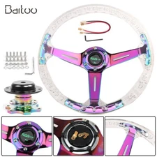 350mm 14" Deep Dish Acrylic Racing Steering Wheel Neo Chrome +Quick Release