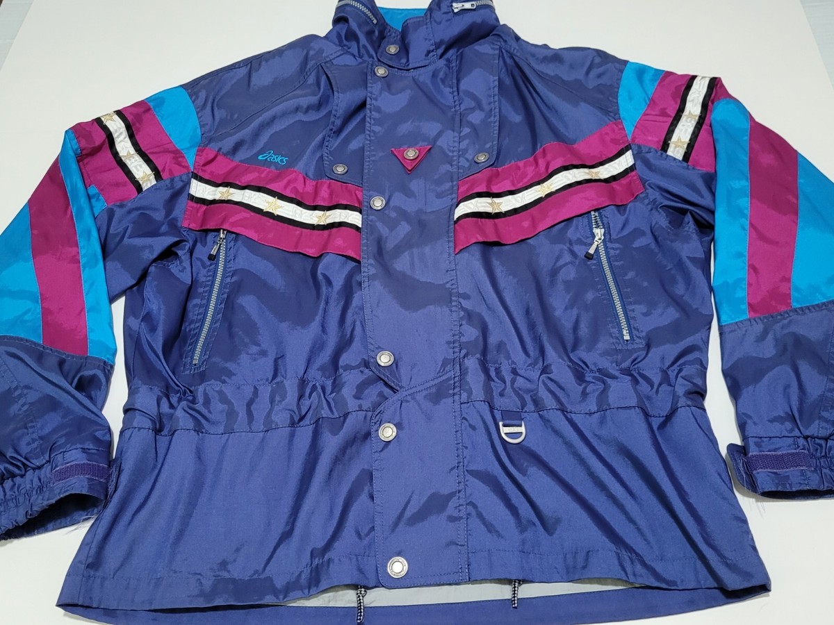 Vtg ASICS Men's Retro Jacket Rainwear Skiing Windbreaker XL Navy